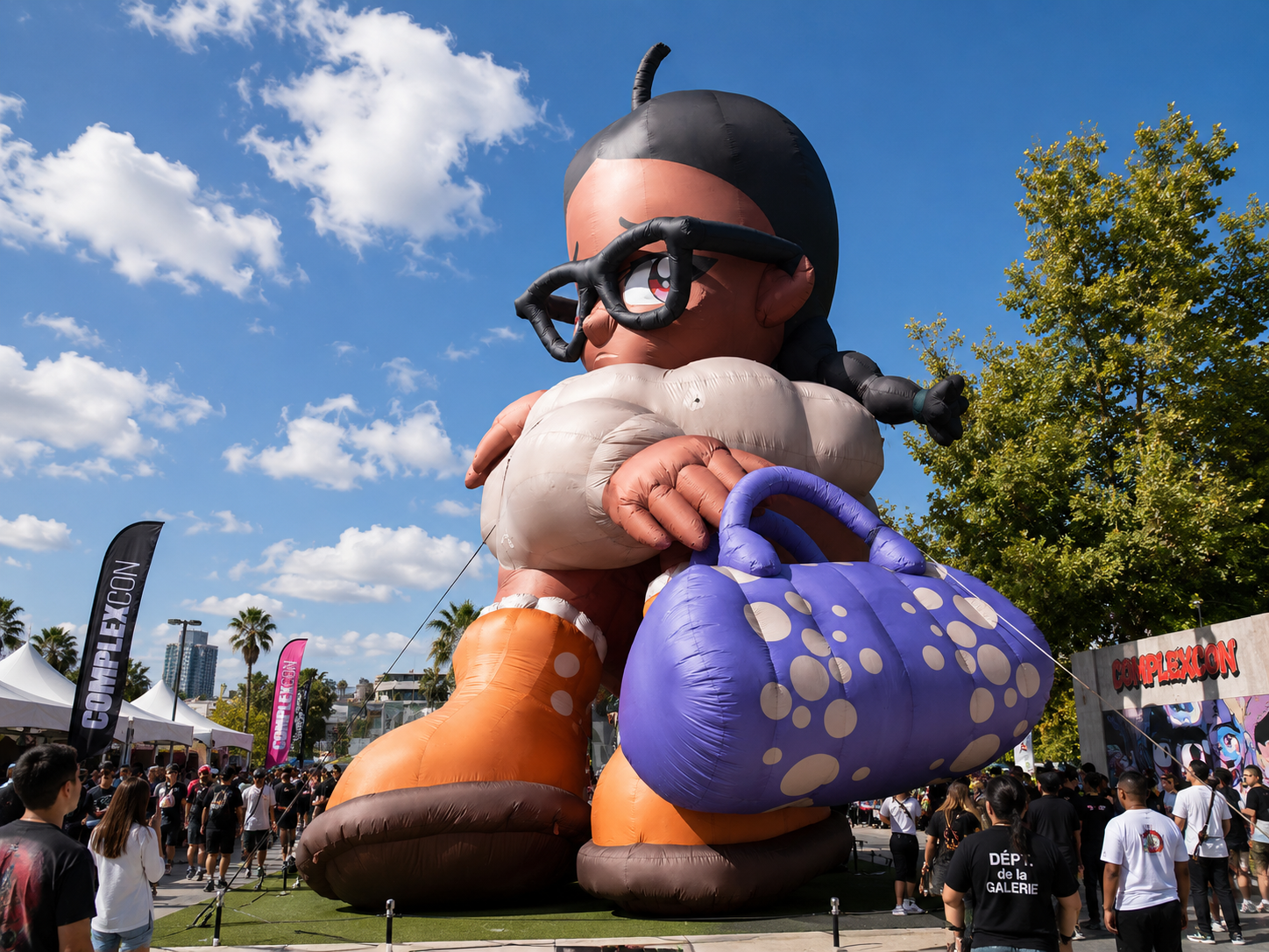 Giant inflatable character displayed at an outdoor public event