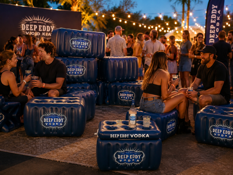 Branded inflatable Deep Eddy Vodka cooler displayed at an event activation