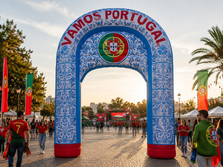 Portugal-themed inflatable arch displayed at a public fan event