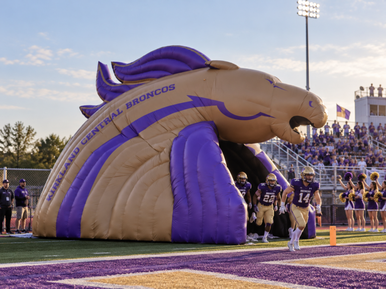 Giant inflatable bronco entrance tunnel designed for sports team entrances and stadium events